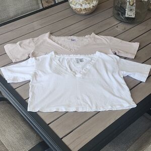 H&M Set 2 V-Neck Crop Tops - White and Tan